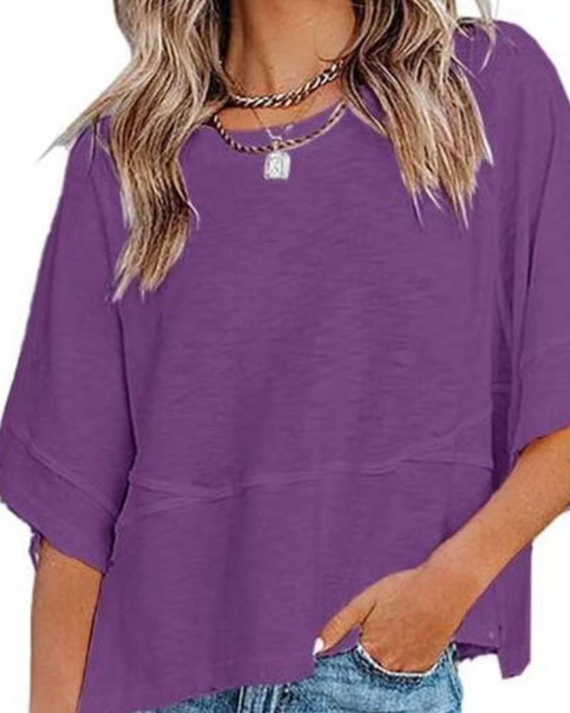 Panel Solid Color Flared Sleeve T-Shirt(🔥Buy one, get one free)