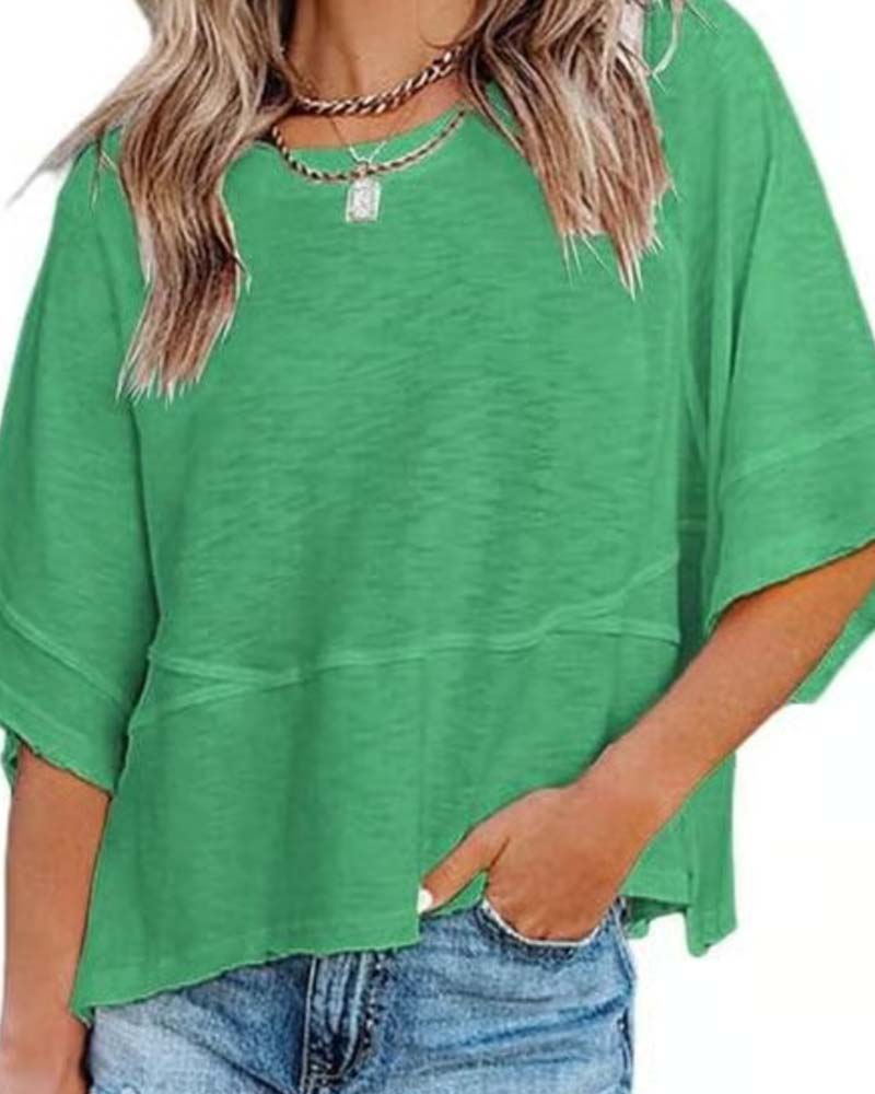 Panel Solid Color Flared Sleeve T-Shirt(🔥Buy one, get one free)