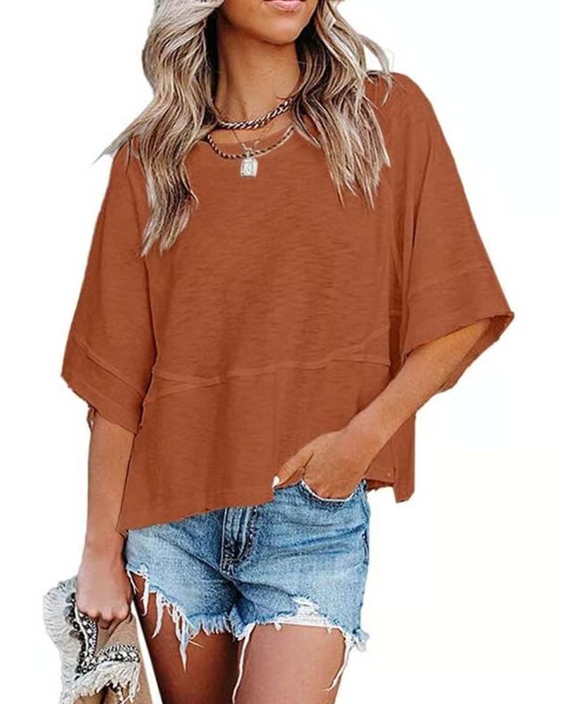 Panel Solid Color Flared Sleeve T-Shirt(🔥Buy one, get one free)