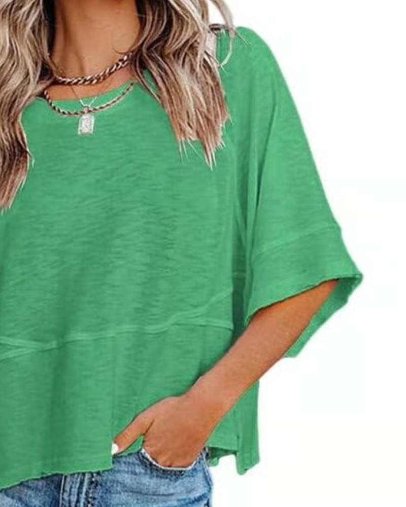 Panel Solid Color Flared Sleeve T-Shirt(🔥Buy one, get one free)