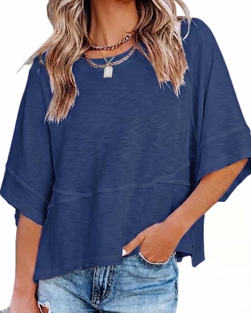 Panel Solid Color Flared Sleeve T-Shirt(🔥Buy one, get one free)
