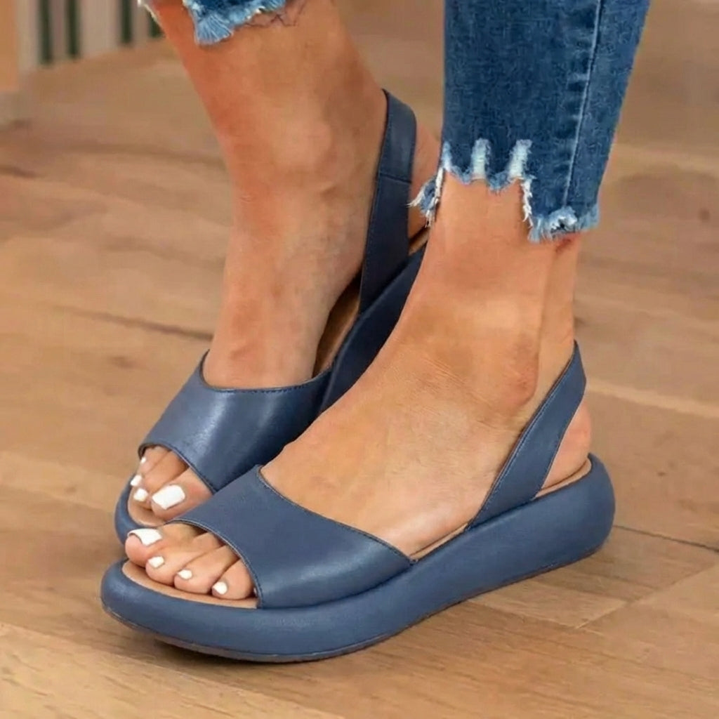 Orthopedic Leather Platform Sandals - Slingback Peep-Toe