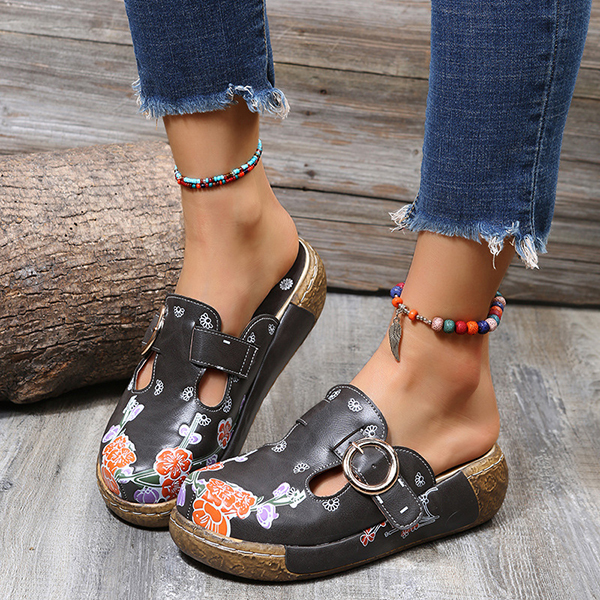 😍Last Day 50% OFF😍-Women's Slingbacks Floral Round Toe Wedge Orthopedics Sandals-tidenox