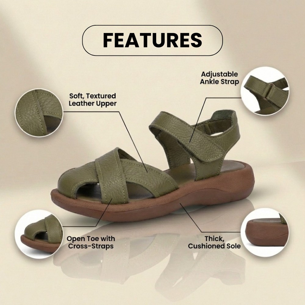 Orthopedic Leather Cross-Strap Comfort Sandals – Cushioned Open Toe
