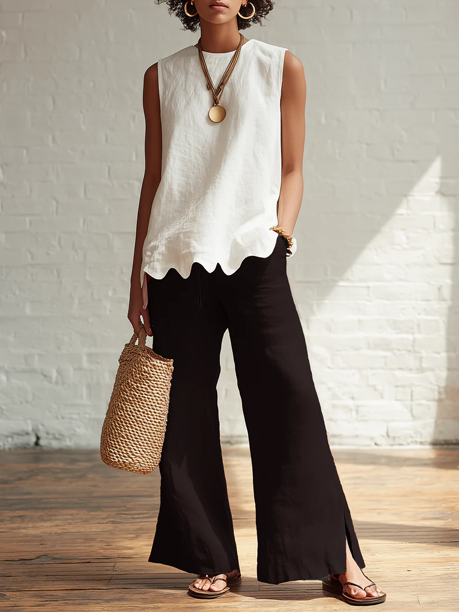Elegant Minimalist Wavy Hem Shirt 