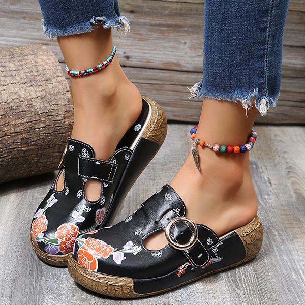 😍Last Day 50% OFF😍-Women's Slingbacks Floral Round Toe Wedge Orthopedics Sandals-tidenox