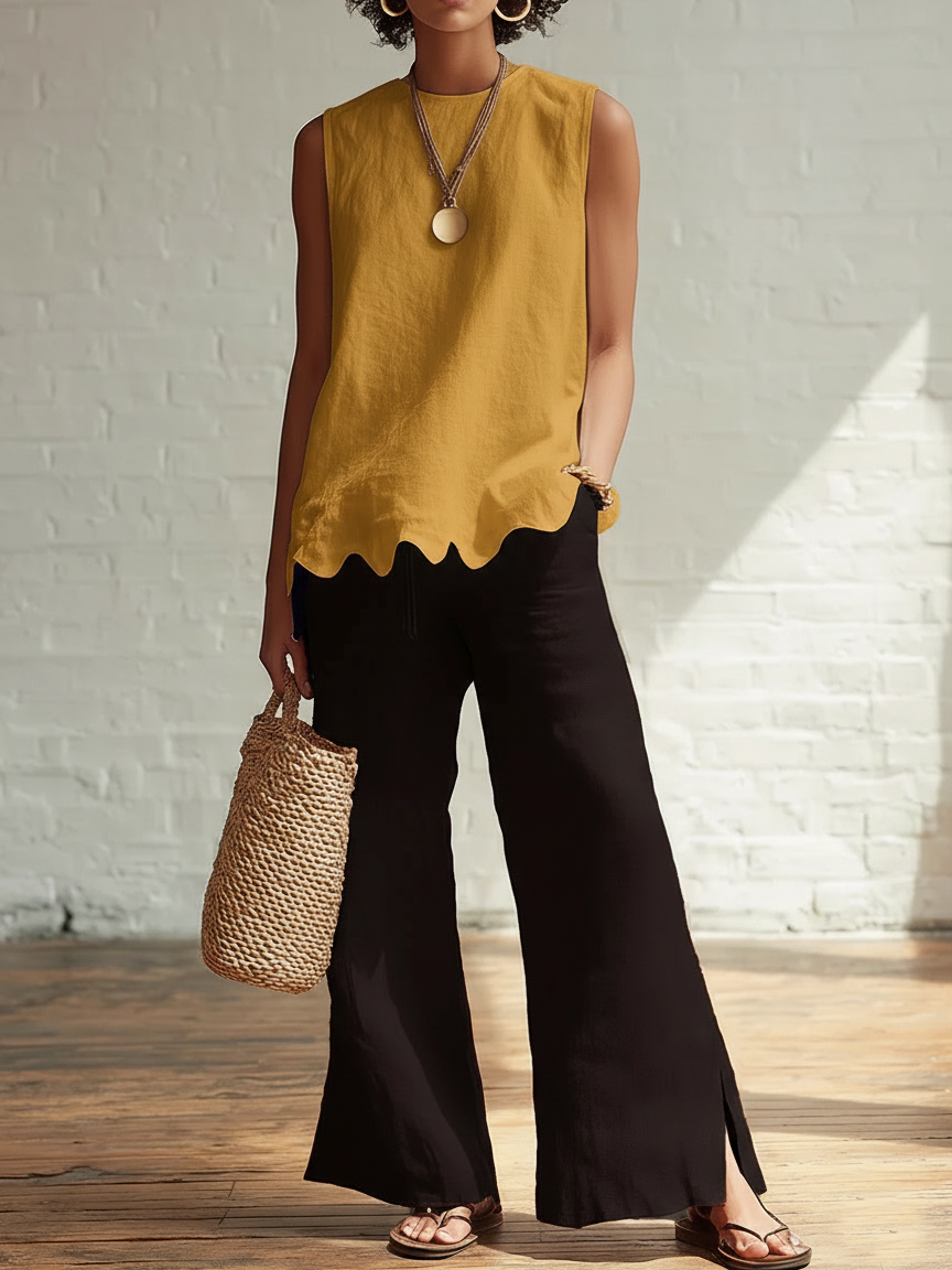 Elegant Minimalist Wavy Hem Shirt 