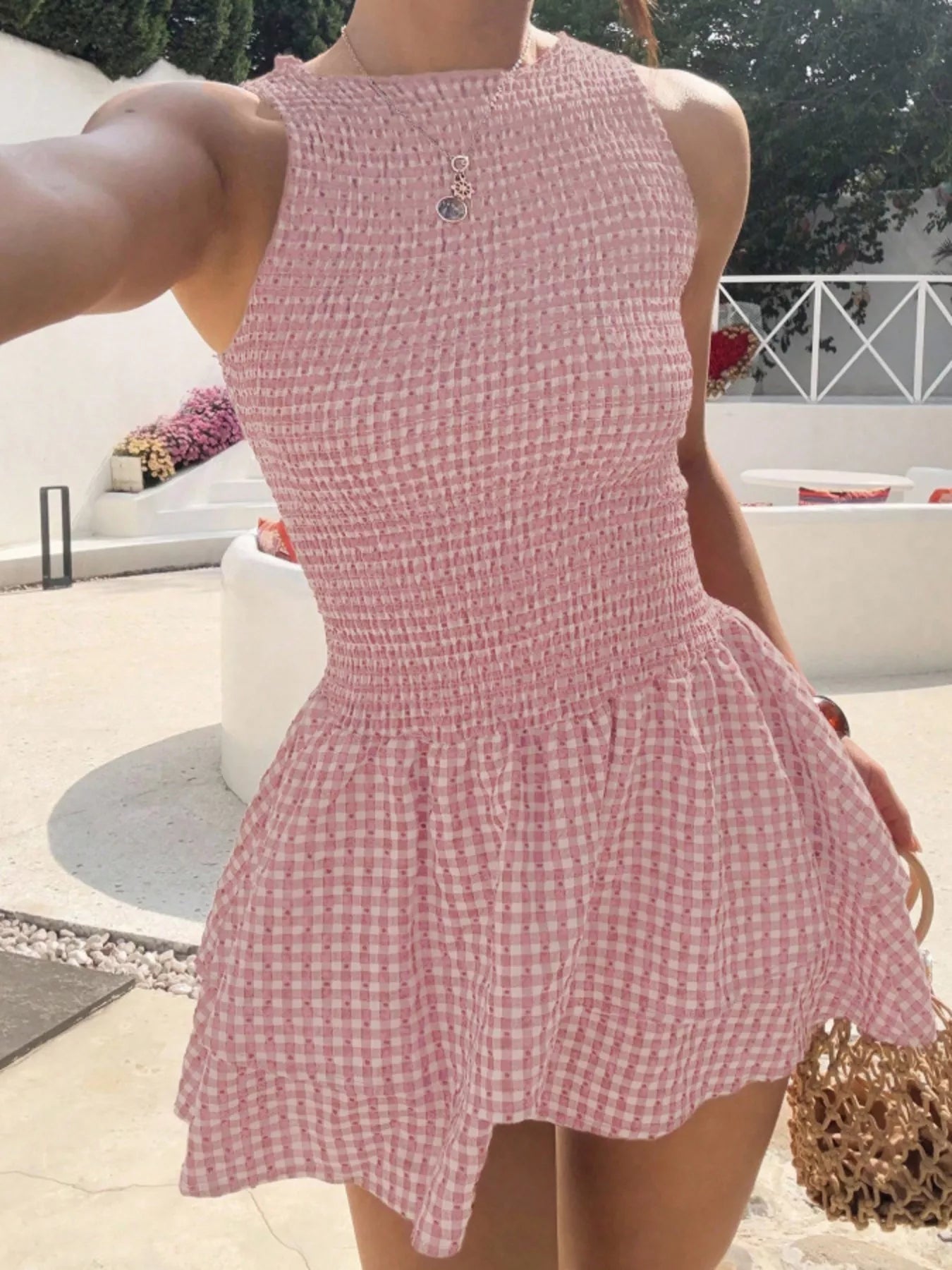Gingham Smocked Mini Dress