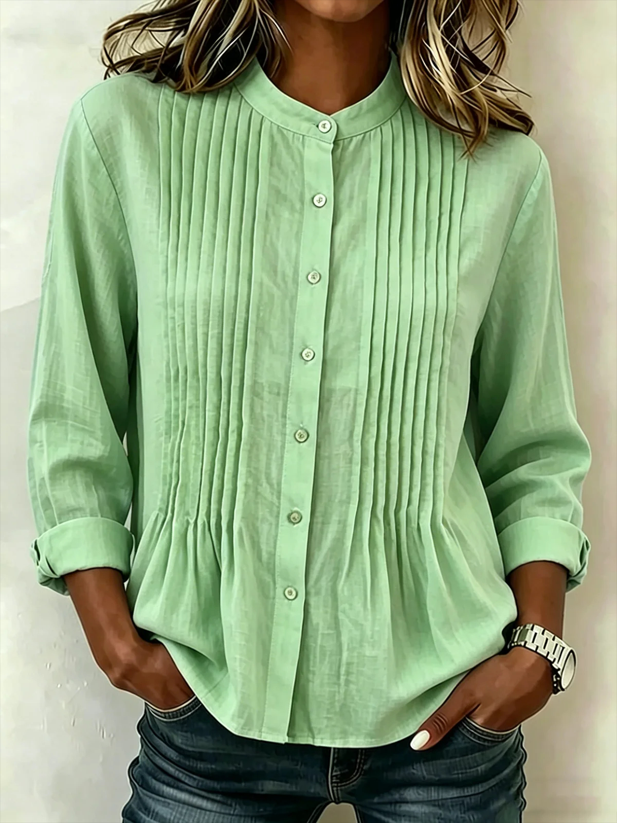 🤍 loomhe™ Pintuck Button Blouse