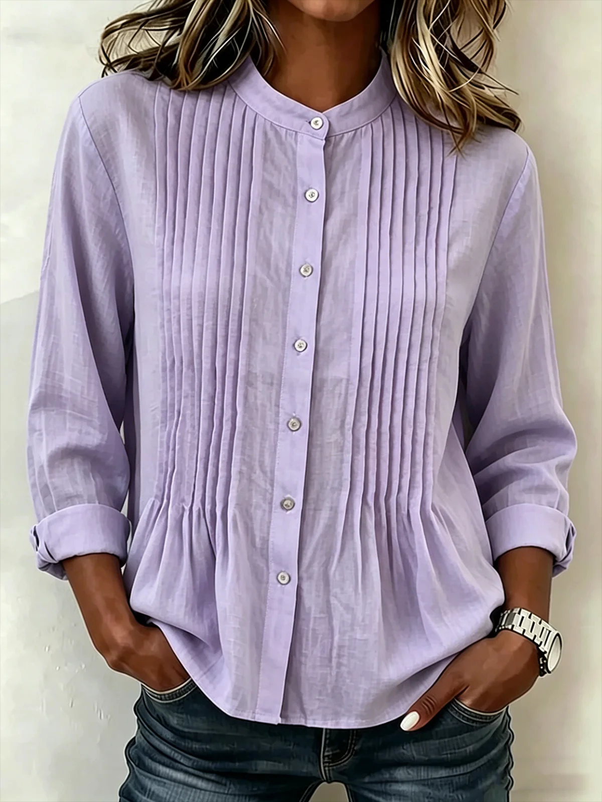 🤍 loomhe™ Pintuck Button Blouse