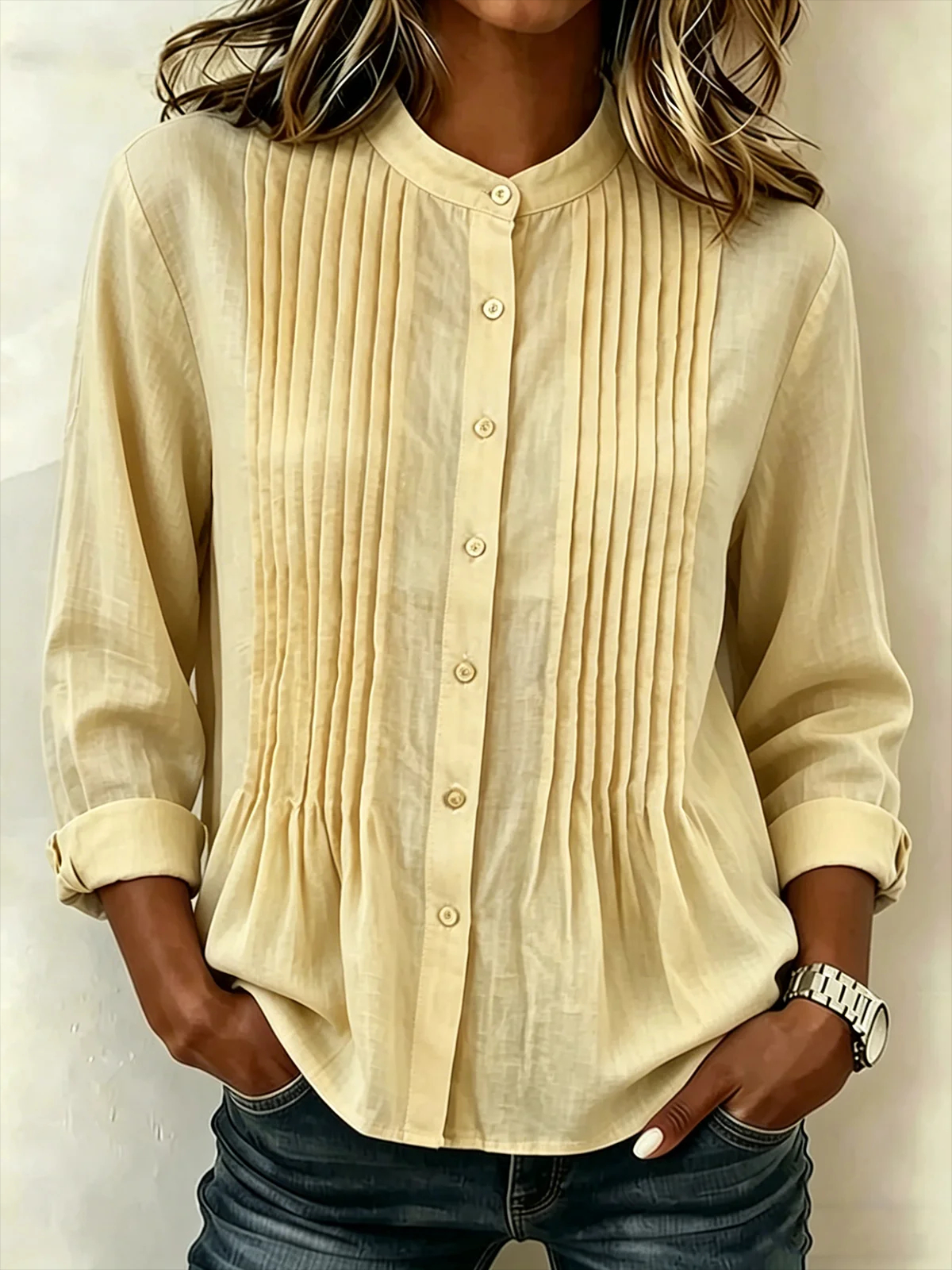 🤍 loomhe™ Pintuck Button Blouse