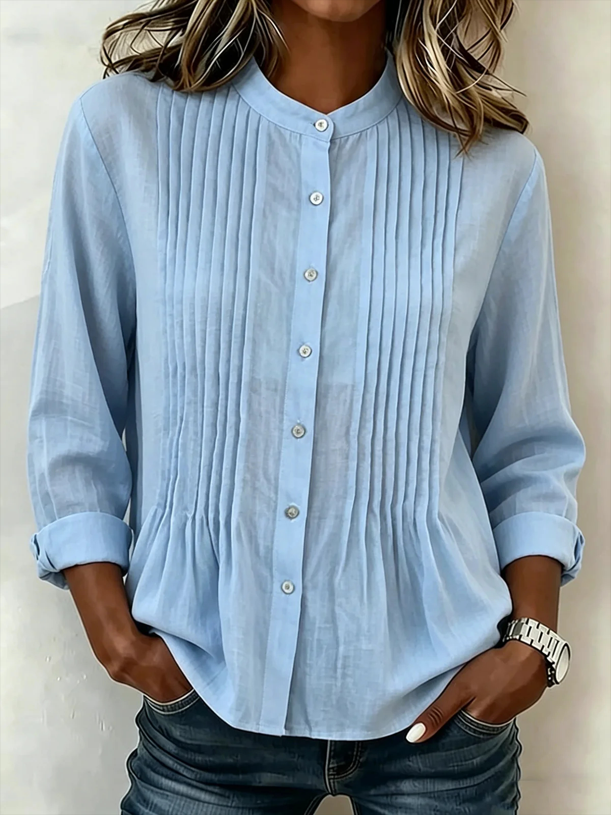 🤍 loomhe™ Pintuck Button Blouse