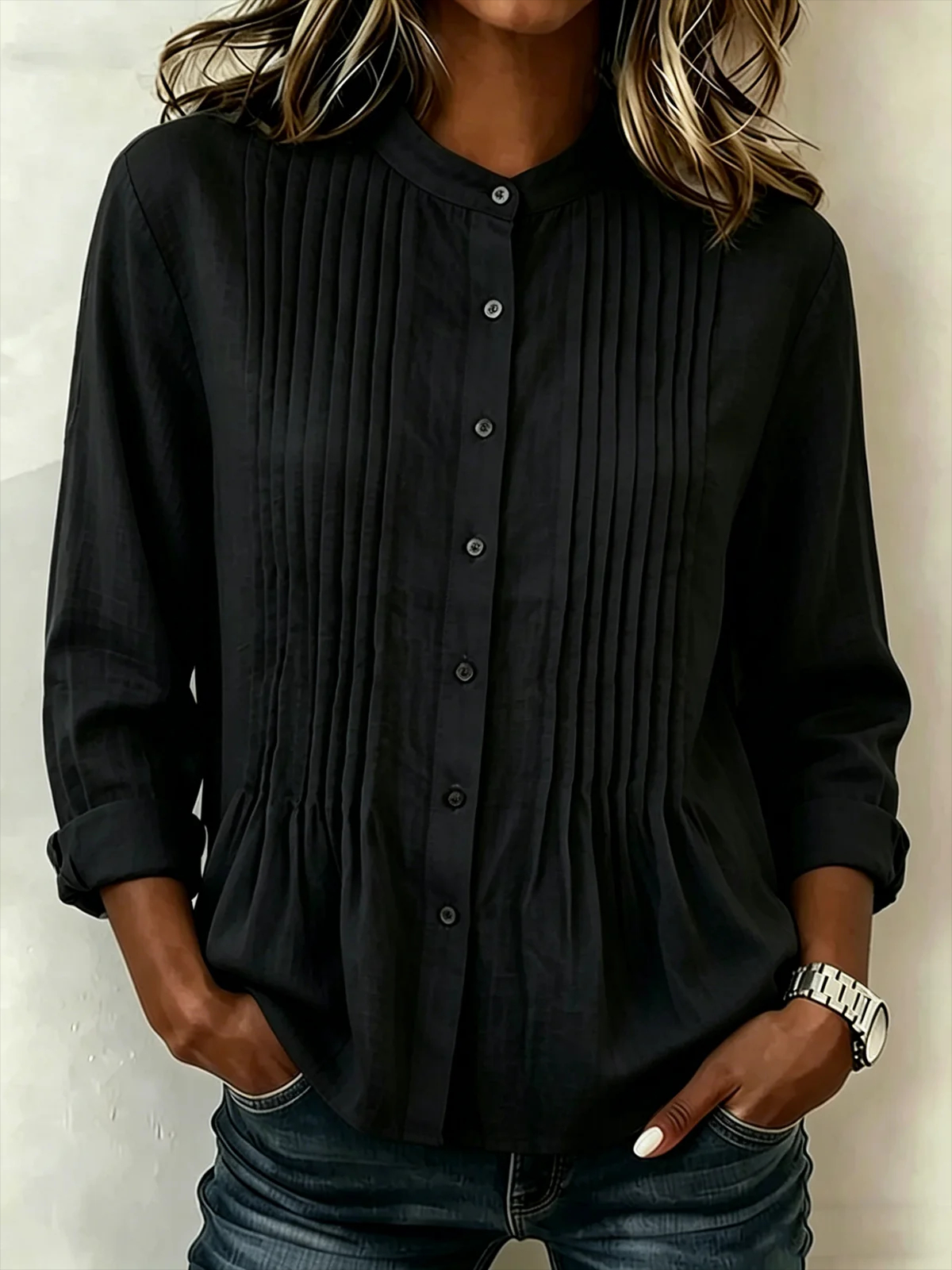 🤍 loomhe™ Pintuck Button Blouse