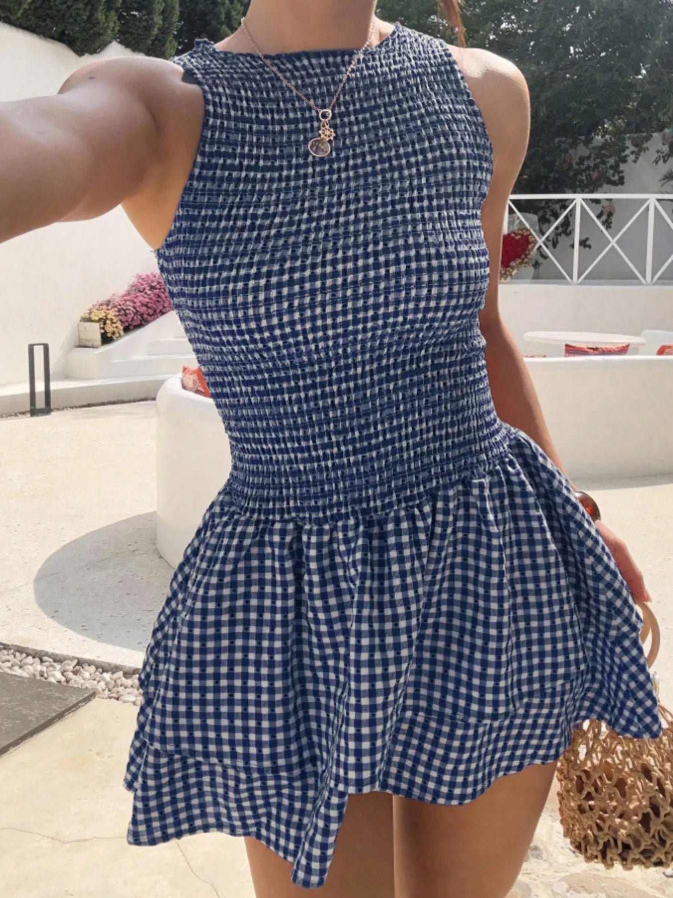 Gingham Smocked Mini Dress