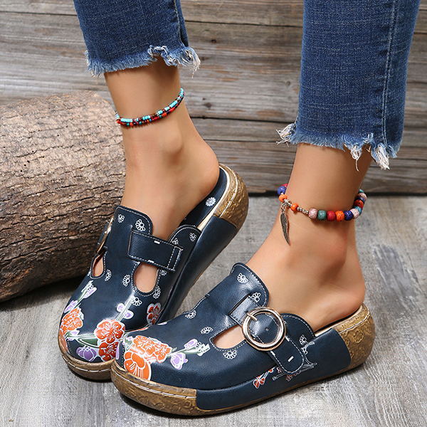 😍Last Day 50% OFF😍-Women's Slingbacks Floral Round Toe Wedge Orthopedics Sandals-tidenox