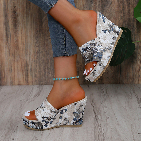 😍Last Day 50% OFF😍-Women's Vintage Floral Print Peep Toe Wedge Slingback Sandals-tidenox