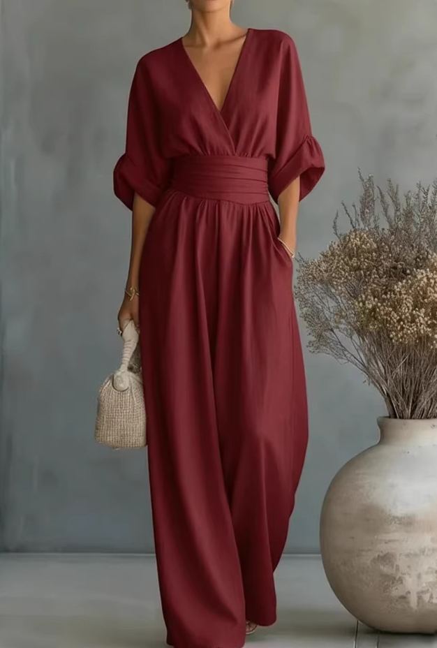 Elegant Vacation Casual Fashion V-neck Waist Jumpsuit