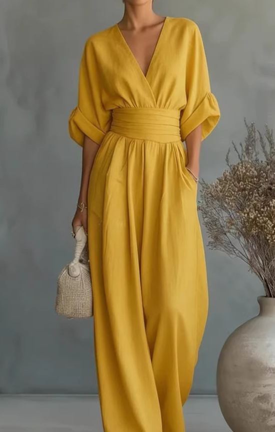 Elegant Vacation Casual Fashion V-neck Waist Jumpsuit
