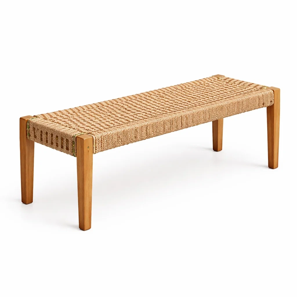 Panca in teak con juta intrecciata-DREAMNOOKZ