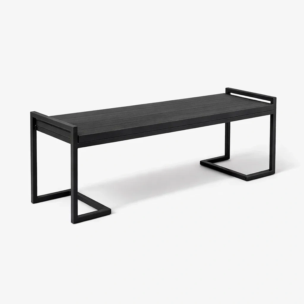 Panca in metallo e legno nero da giardino-DREAMNOOKZ