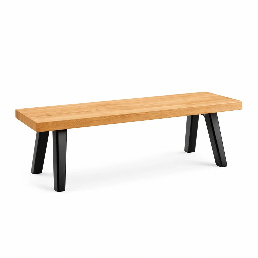 Panca in legno di quercia con gambe in metallo nero-DREAMNOOKZ