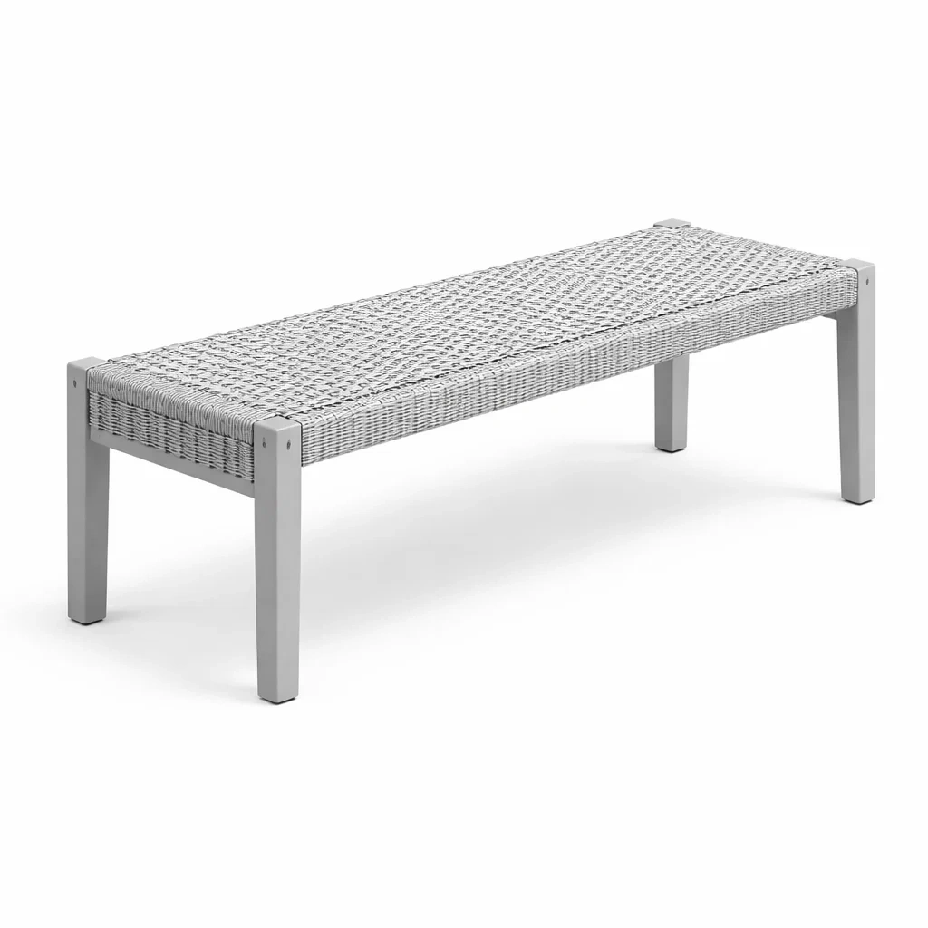 Panca in metallo e rattan sintetico grigio per esterno 150x45x40 cm-DREAMNOOKZ