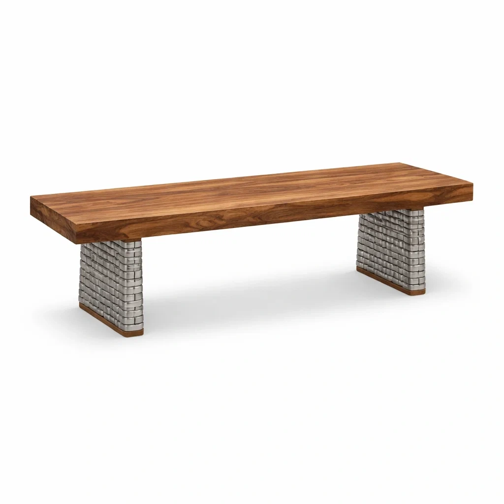 Panca in legno di teak con acciaio intrecciato-DREAMNOOKZ