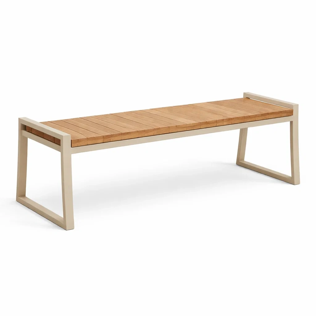 Panca per esterni in teak e alluminio beige 180x40x45 cm-DREAMNOOKZ