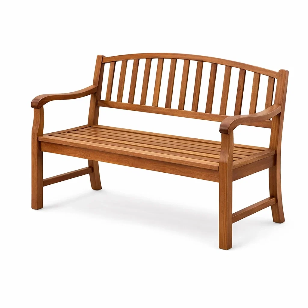 Panchina in legno di teak marrone con schienale curvato-DREAMNOOKZ