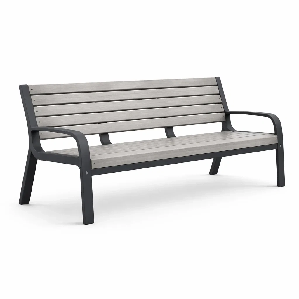 Panchina in legno composito e metallo grigio-DREAMNOOKZ