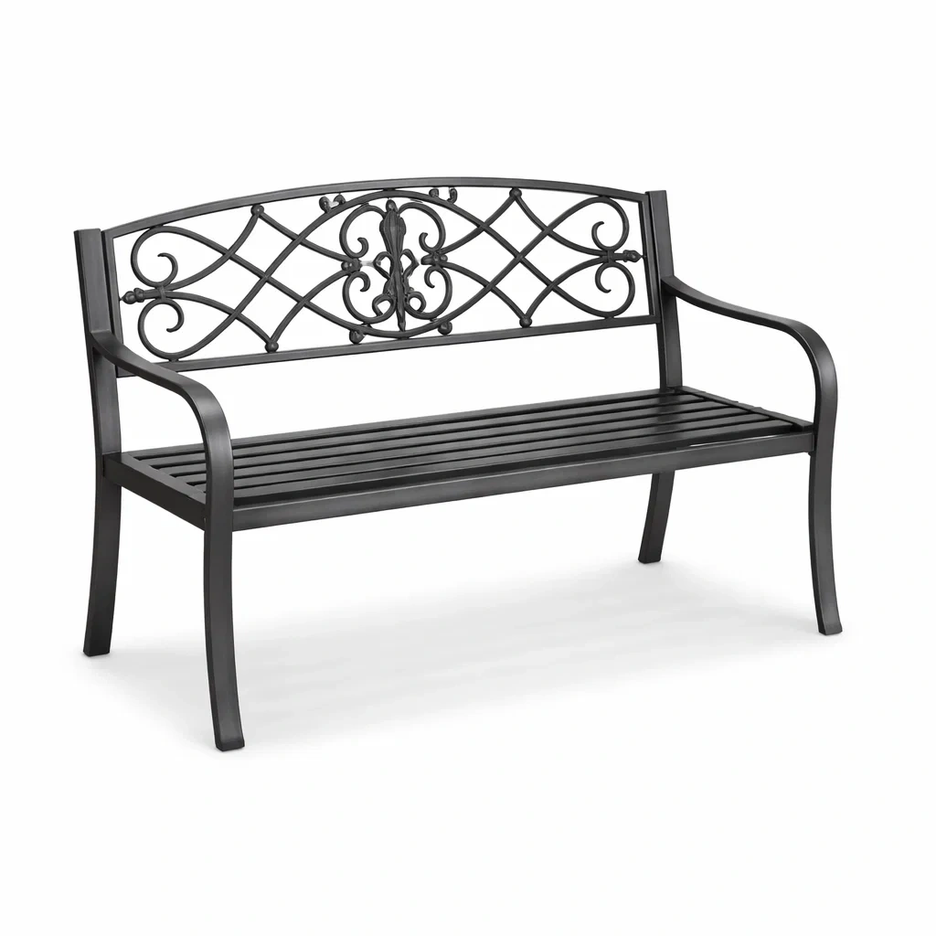 Panchina in ferro nero da giardino-DREAMNOOKZ