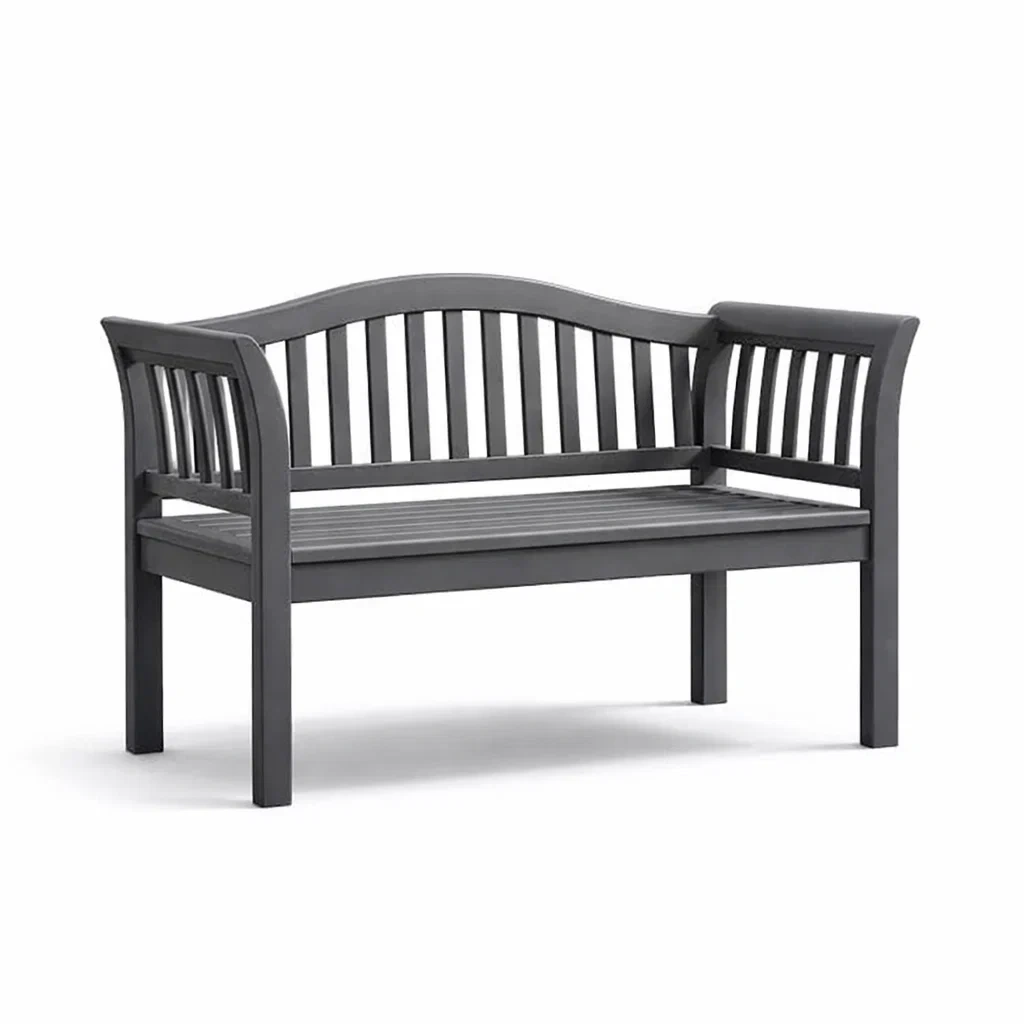 Panchina in legno nero con schienale curvo da giardino-DREAMNOOKZ