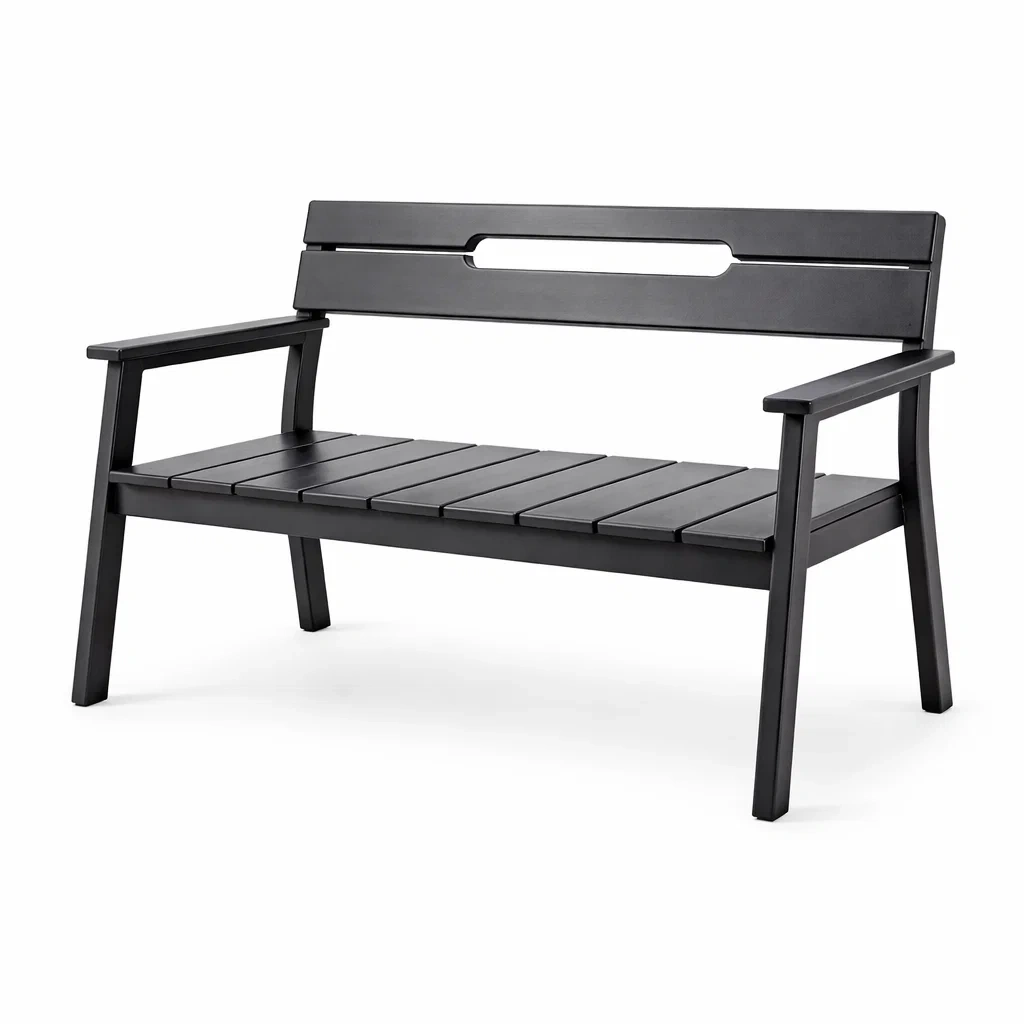 Panchina in alluminio verniciato nero con braccioli-DREAMNOOKZ