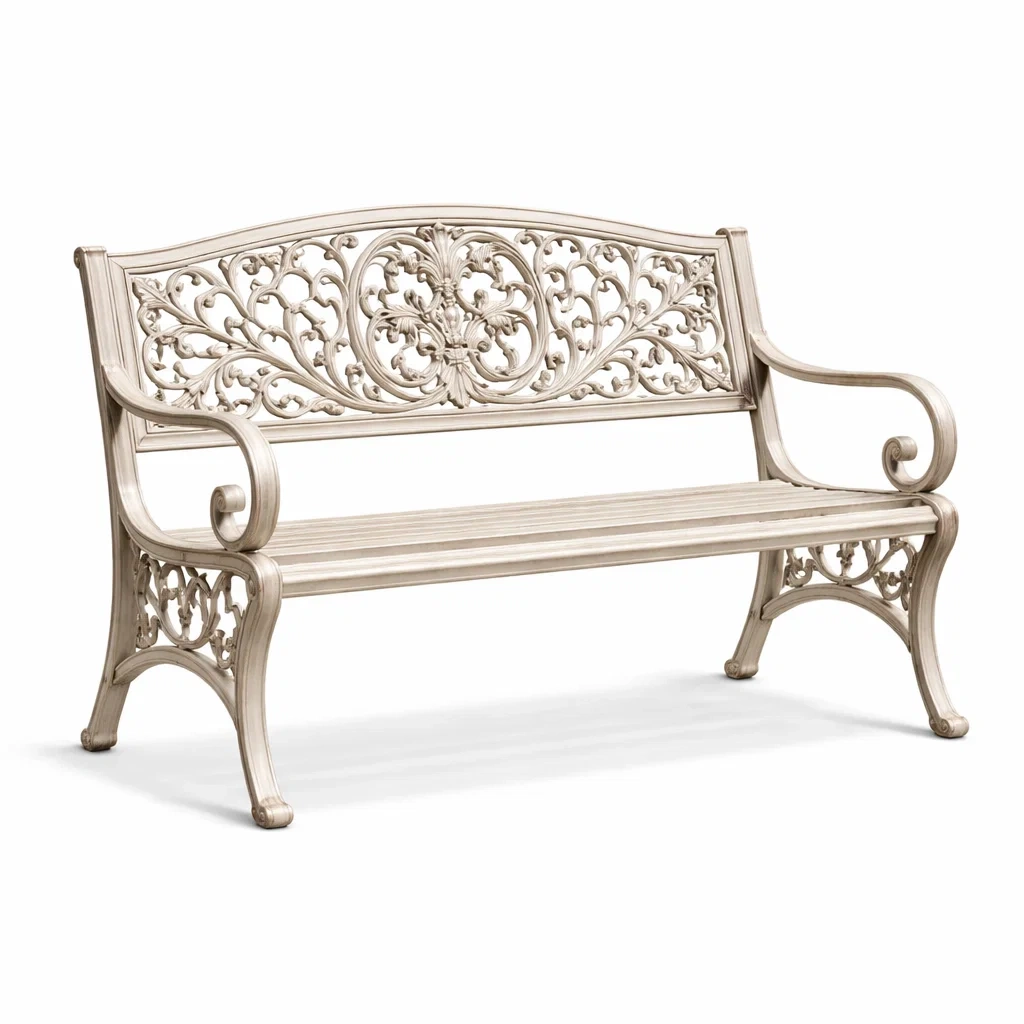 Panchina in alluminio con motivi floreali da giardino-DREAMNOOKZ