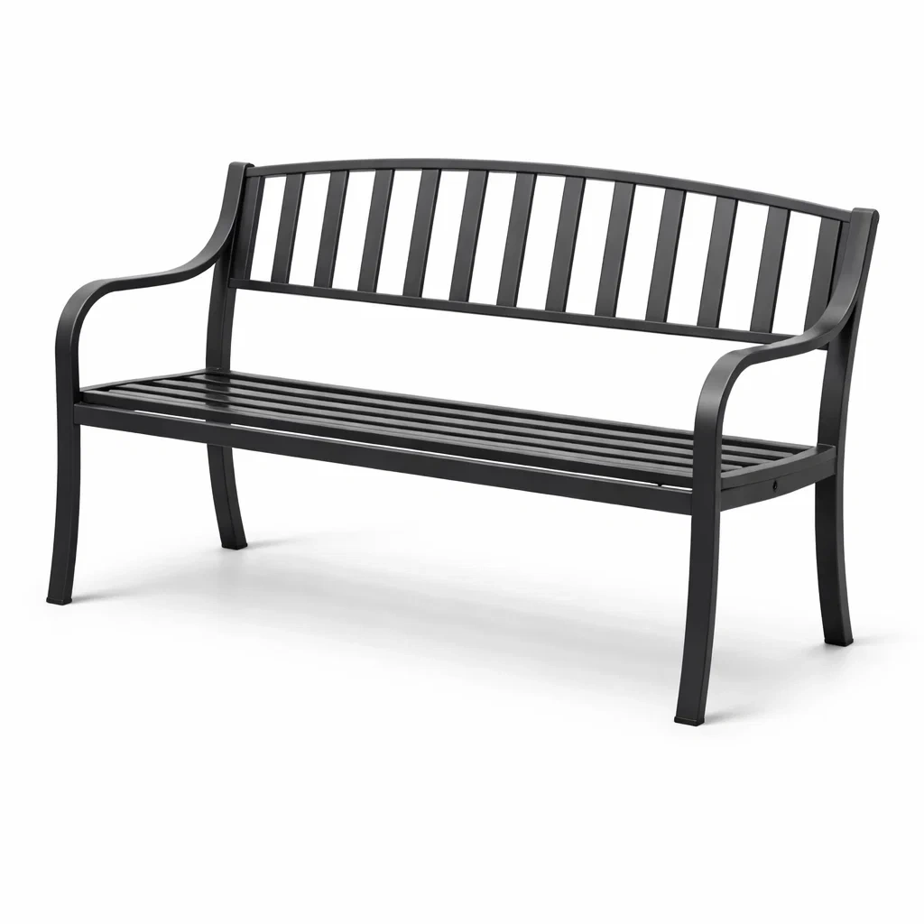 Panchina in metallo acciaio nero da giardino-DREAMNOOKZ