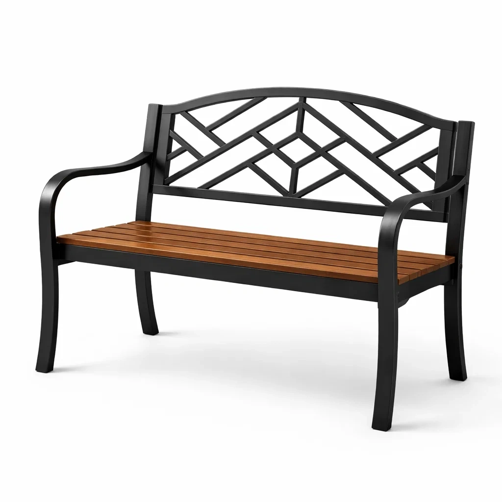 Panchina in metallo e legno nero e marrone 127x60x85 cm-DREAMNOOKZ