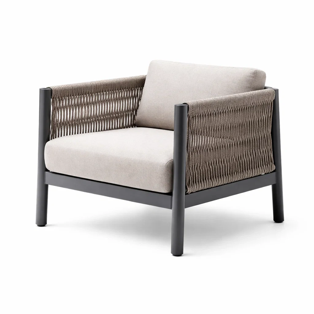 Poltrona da esterno in metallo e corde sintetiche beige 85x80x75 cm-DREAMNOOKZ