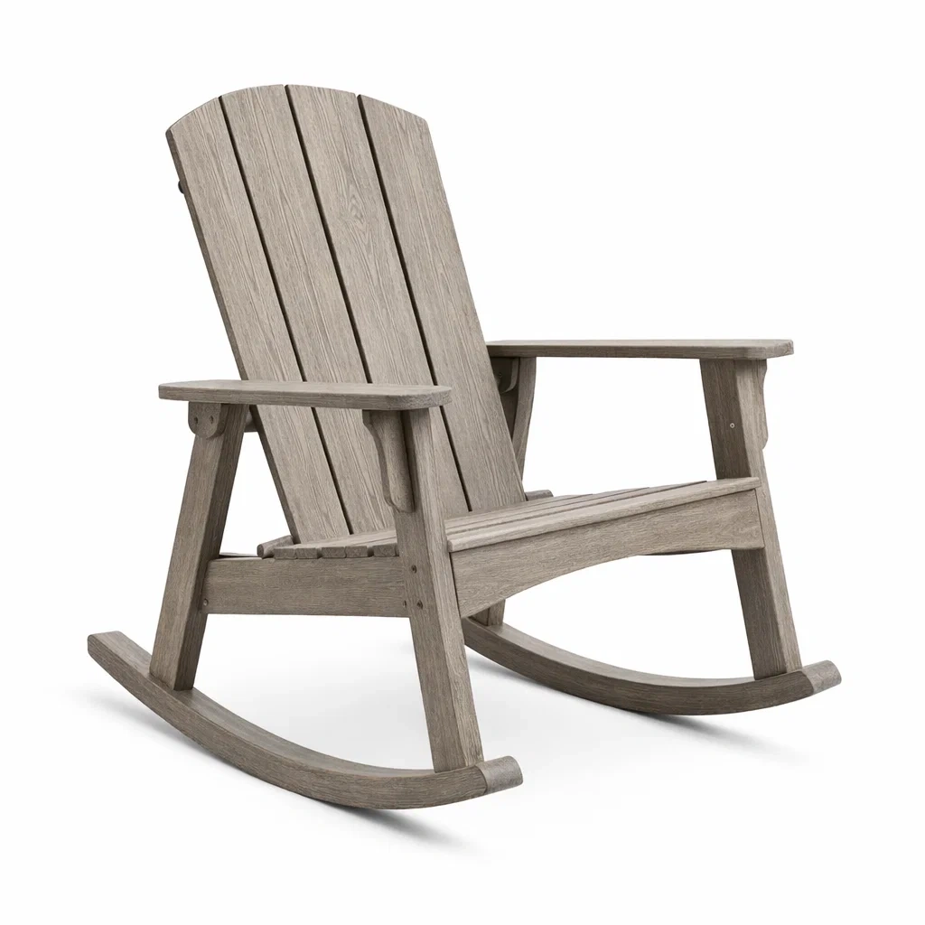 Sedia a dondolo in legno grigio per esterni-DREAMNOOKZ