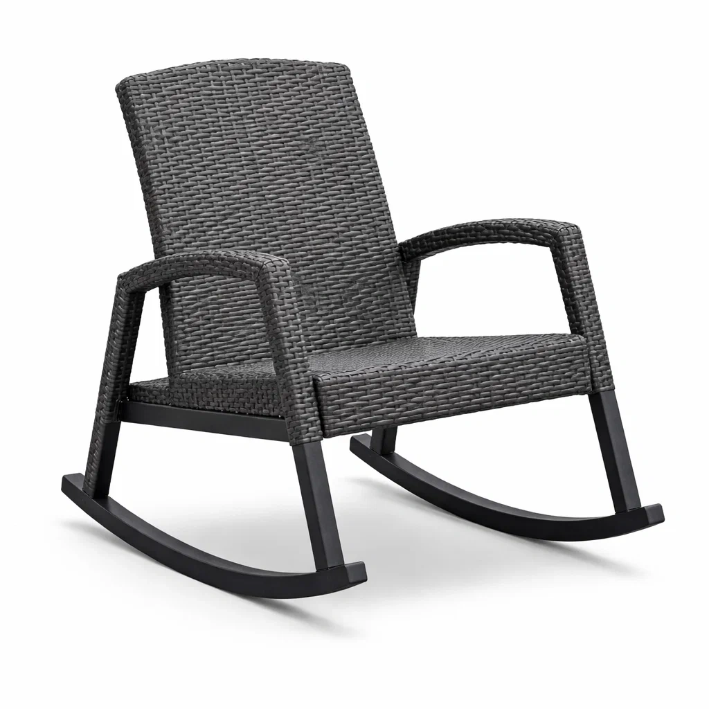 Sedia a dondolo in rattan sintetico e metallo grigio-DREAMNOOKZ