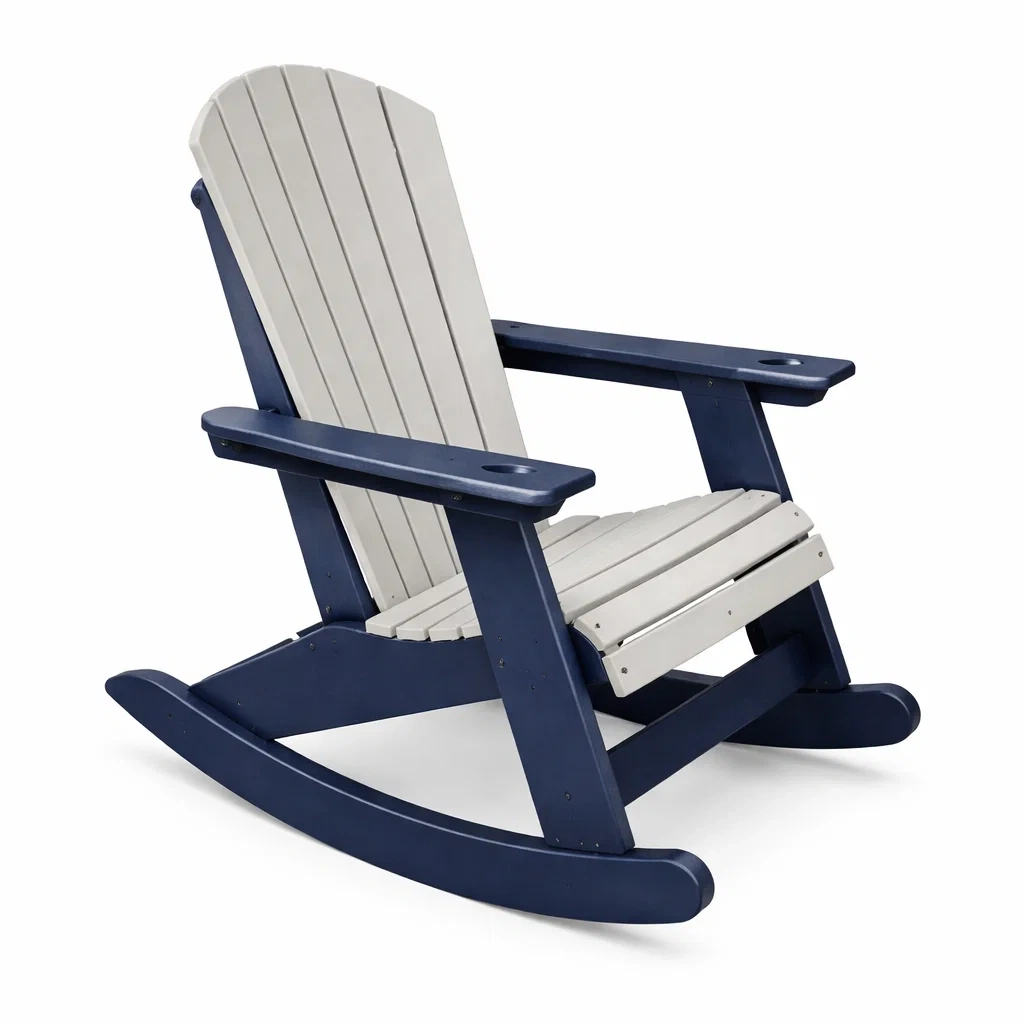 Sedia a dondolo in legno bianco e blu-DREAMNOOKZ