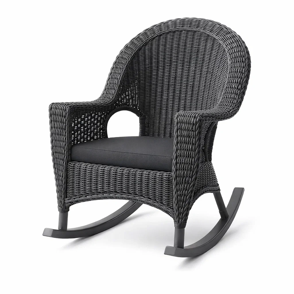 Sedia a dondolo in rattan sintetico con cuscino in tessuto poliestere-DREAMNOOKZ