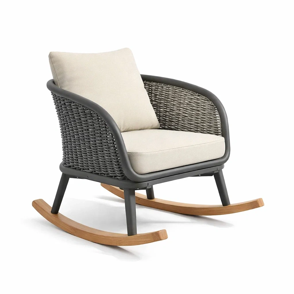 Sedia a dondolo da esterno in metallo e legno-DREAMNOOKZ