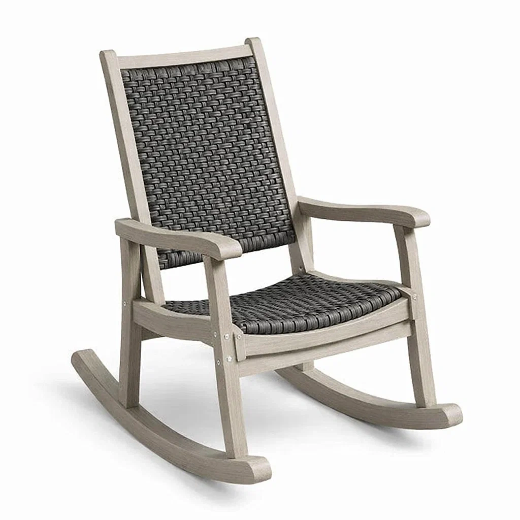 Sedia a dondolo in legno e polyrattan grigio antracite-DREAMNOOKZ