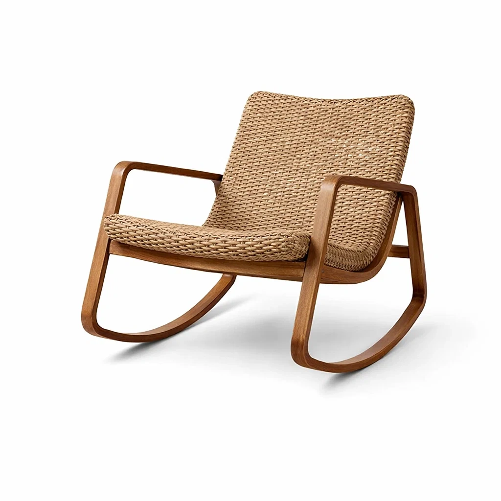 Sedia a dondolo in legno e rattan-DREAMNOOKZ