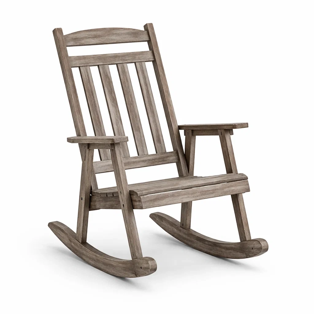 Sedia a dondolo in legno di teak grigio-DREAMNOOKZ