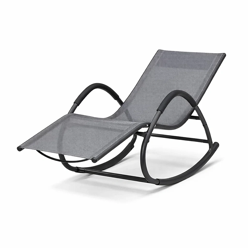 Sedia a dondolo in metallo con textilene grigio 160x60x90 cm-DREAMNOOKZ