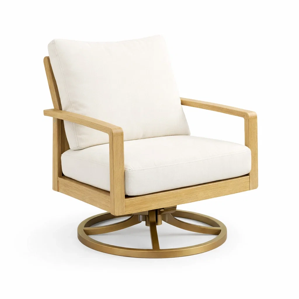 Sedia girevole in legno e tessuto color crema-DREAMNOOKZ