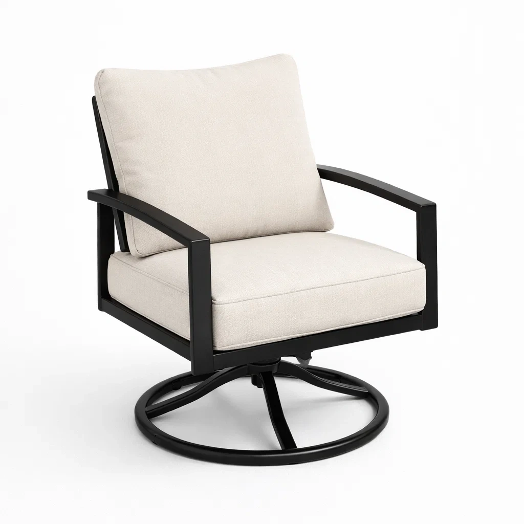 Sedia girevole in alluminio con cuscino color crema-DREAMNOOKZ