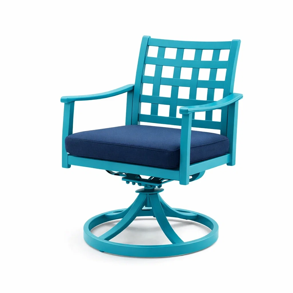 Sedia girevole in alluminio color turchese con cuscino blu-DREAMNOOKZ