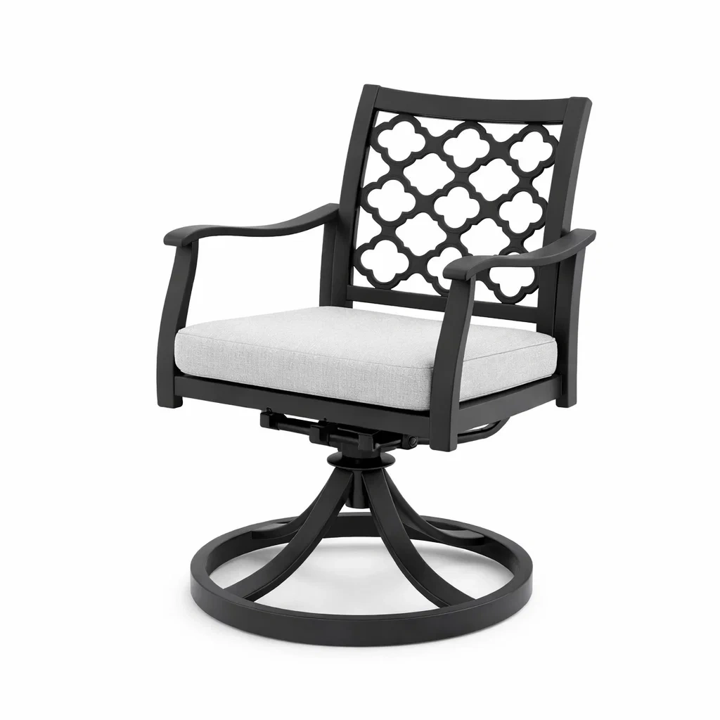 Sedia girevole da esterno in alluminio con cuscino grigio-DREAMNOOKZ